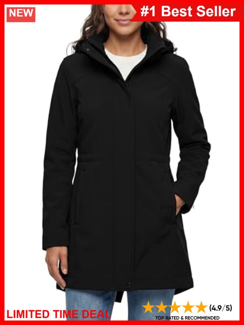 Women's Softshell Waterproof Fleece Lined Winter Coat Hooded